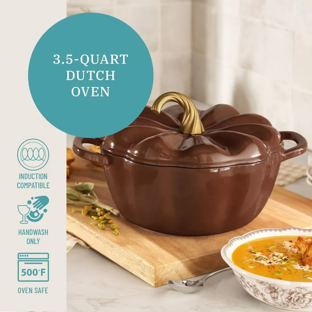 Pioneer Woman Pumpkin Enameled Cast Iron Dutch Oven Brown Fall Thanksgiving